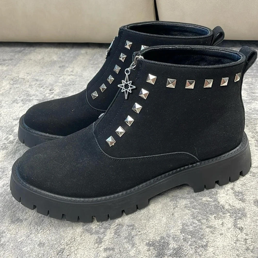 New Hidden Gems Rockstud Riot Combat Ankle Boots Black Goth Emo Sz 13